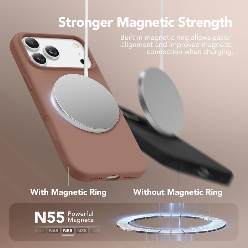 GONEZ Magnetic for iPhone 17 Pro Max Case, Compatible with MagSafe, [Screen Protector + Camera Lens Protector], Liquid Silicone Anti-Scratch Shockproof Protective Phone Case 6.9 inch, Brown - Image 3